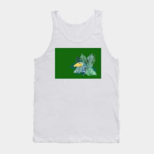 Tropical Marbled Paper Parrot with Jungle Leaves-Green Tank Top